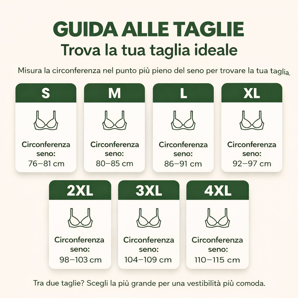 Guida taglie Curviv: S 76–81 cm, M 80–85 cm, L 86–91 cm, XL 92–97 cm, 2XL 98–103 cm, 3XL 104–109 cm, 4XL 110–115 cm